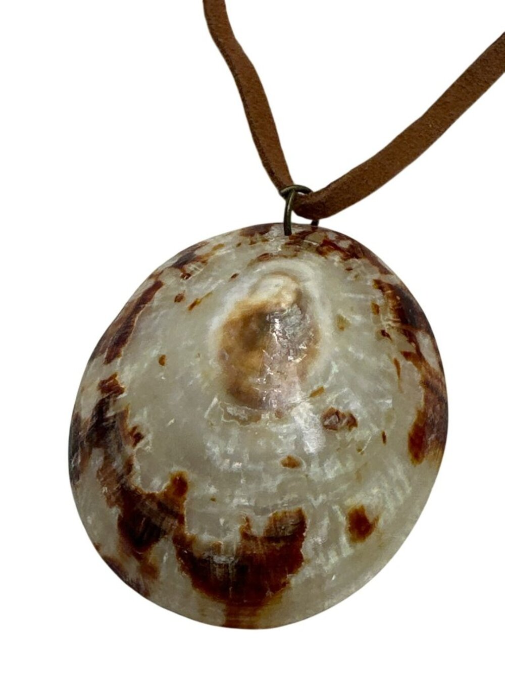 Natural Shell Pendant Necklace Brown Suede Cord Beach Core Boho Vacation